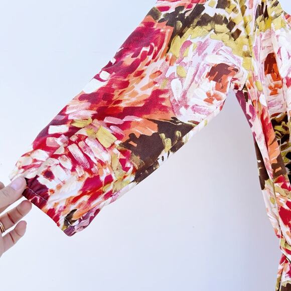 Escada Designer Floral Wrap Mid-Length Curvy Silk Dress Pink Red Belt 36 Small - Picture 6 of 12